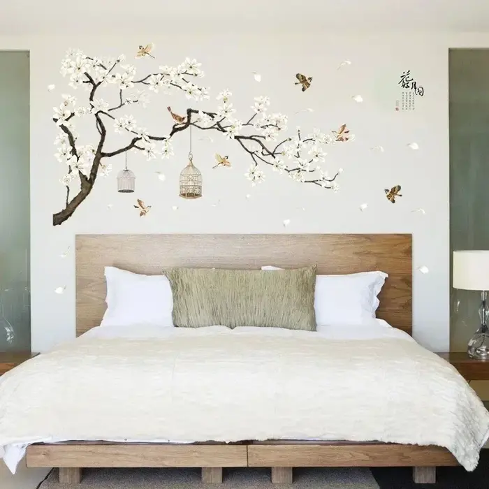 Nouveaux autocollants muraux d'arbre oiseaux fleur décor à la maison fonds d'écran pour salon chambre bricolage vinyle chambres décoration