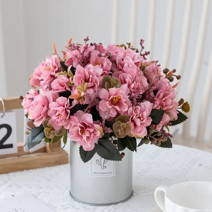 Fleurs artificielles Scrapbooking Soie Cerise Vase Accueil Salle Table Décor Extérieur Mariage Jardin Bouquet Bricolage Festival Couronne