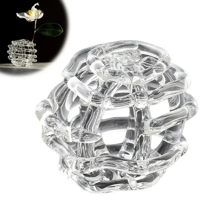 Support floral en verre soufflé à la main, style zen japonais, transparent, minimaliste, pour une se