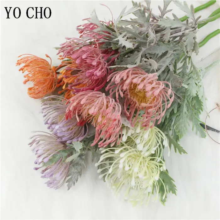 2 fourchettes marguerite fleurs artificielles branche courte griffe de crabe Pincushion vraie touche fleur guirlande de mariage Vase décoration fausse plante