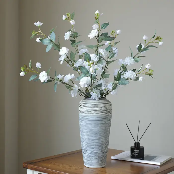 Camélia fleur artificielle grande avec fausses feuilles