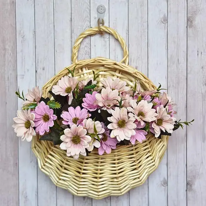 Panier mural suspendu en rotin tressé fait main pour fleurs et plantes L9O2