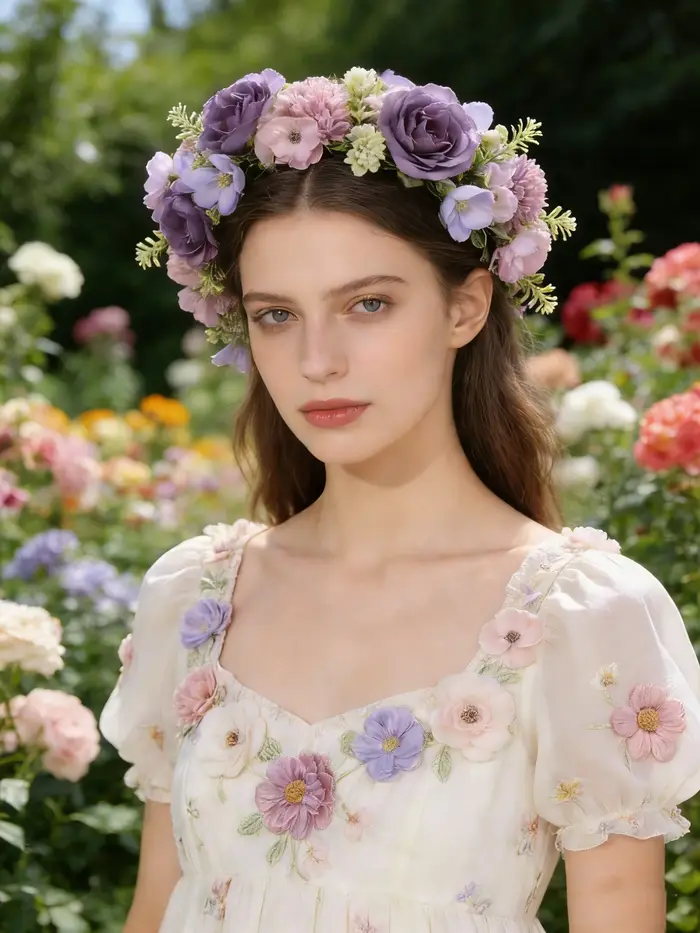 Couronne de fleurs artificielles vintage rose taro