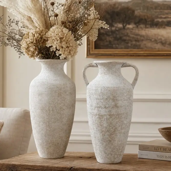 Vase en métal imitation terre cuite style campagne française, poterie rustique vintage, pot à fleurs pour fleurs séchées, décoration de salon, bureau, maison