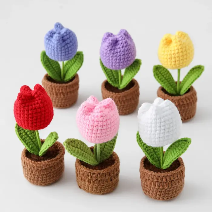 Mini tulipes Crochet fleurs en pot mignon tricot