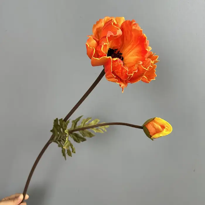 Lot de 5 grandes fleurs artificielles de pavot en PU pour décoration de jardin et restaurant