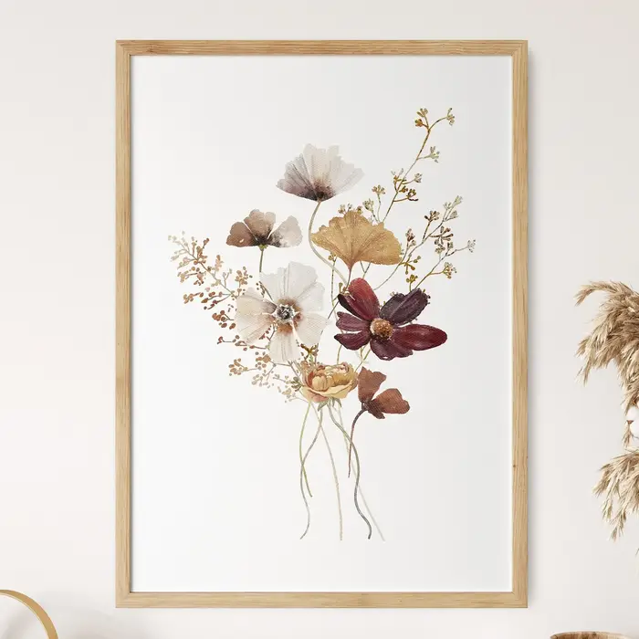 Affiche de bouquet de fleurs sauvages en aquarelle, peinture sur toile botanique florale minimaliste