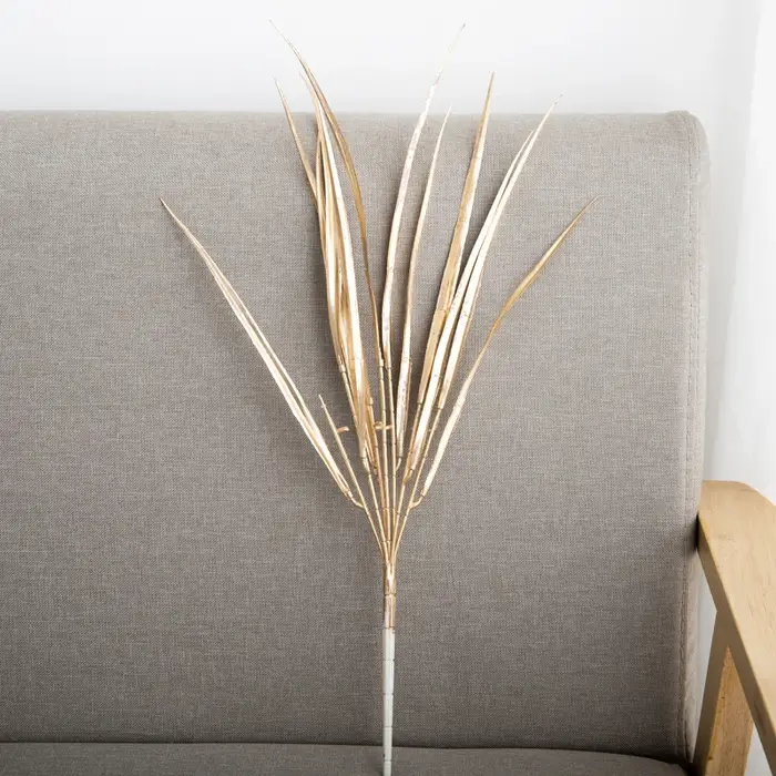 Plantes artificielles dorées, fausses fleurs, herbe en plastique, feuilles d'arrangement de mariage,