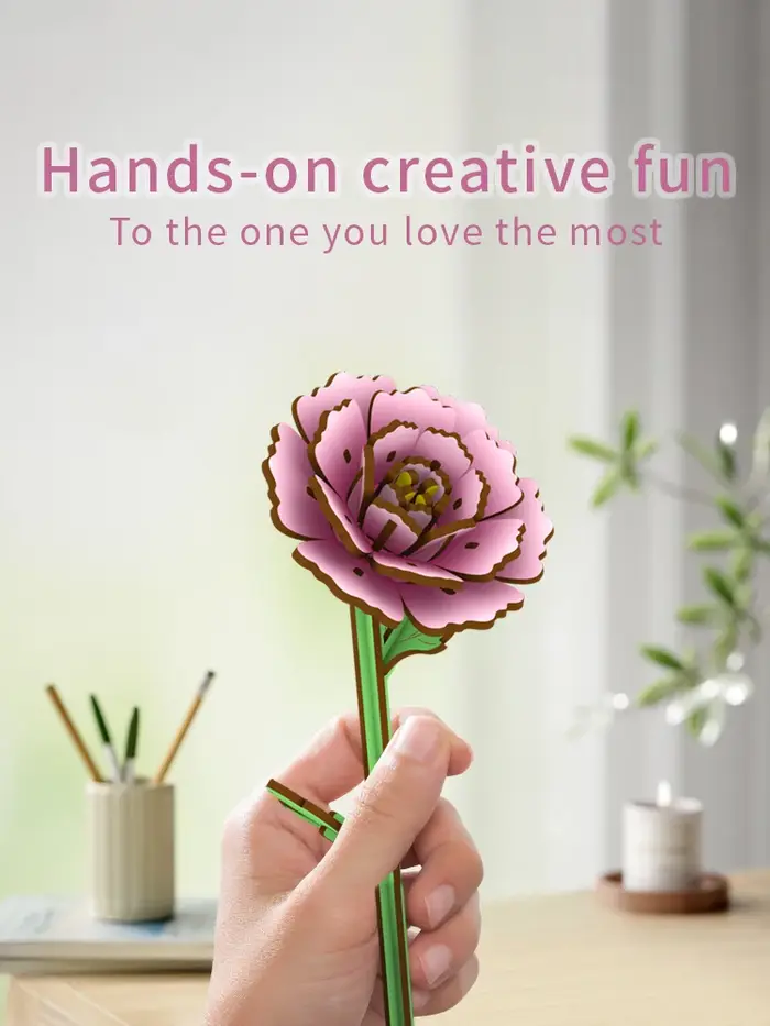 Fleur de pivoine en bois, plante de Pot de fleur en bois assemblée, adaptée à l'arrangement de décoration de la maison, cadeau de vacances du nouvel an 1 pièce