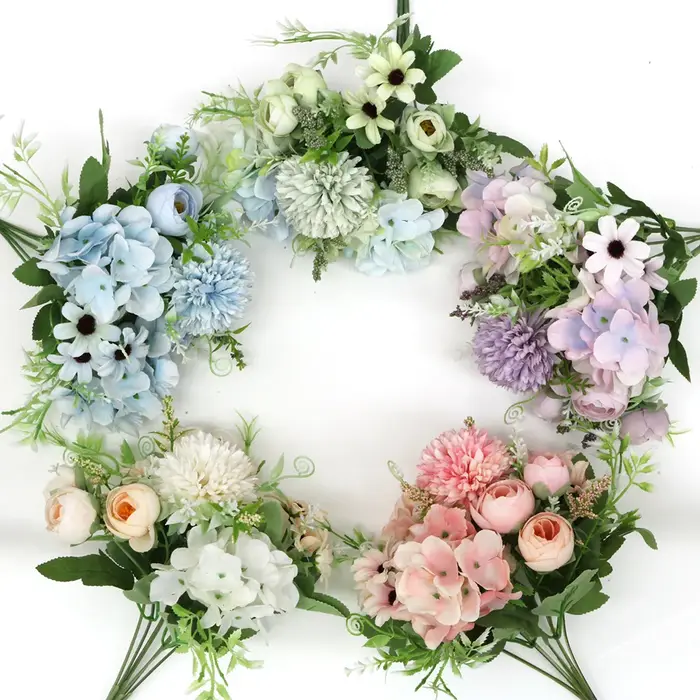 Offre spéciale 1 pièce de fleurs mélangées multicolores belle fleur artificielle rose hortensia soie faux bouquet pour la décoration de mariage en famille