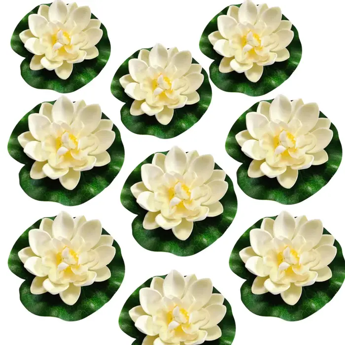 Fleurs de Lotus artificielles 9 pièces avec coussinets de lys, ensemble de plantes de Lotus en plast