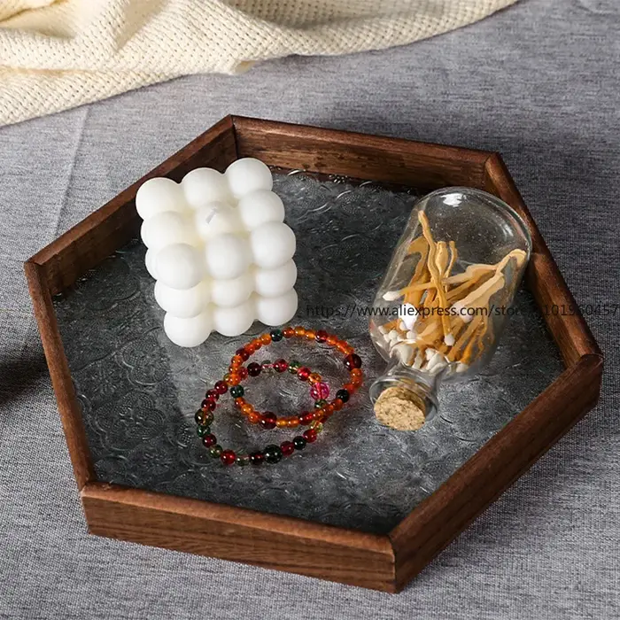 Haitang – plateau en verre à fleurs Vintage, décoration légère de luxe créative pour la maison, salon, Table à thé, rangement, tasse de thé, assiette de fruits