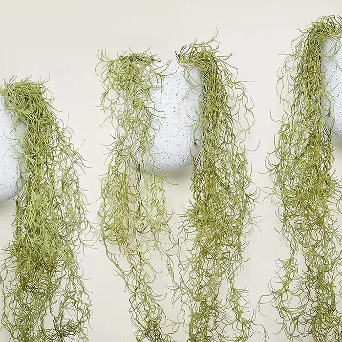Plante suspendue verte en mousse de vigne artificielle, bandes de moutarde de beauté, décoration mur