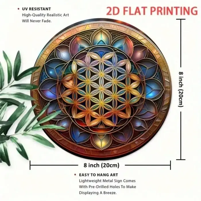 Art mural à géométrie sacrée, fleur de vie, Mandala en fer de 8 pouces, décor suspendu pour porte intérieure, multicolore vibrante