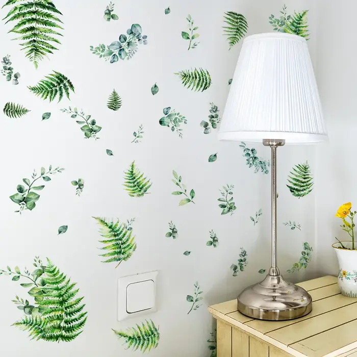 Autocollants muraux en forme de feuilles de plantes vertes pour la décoration de salon