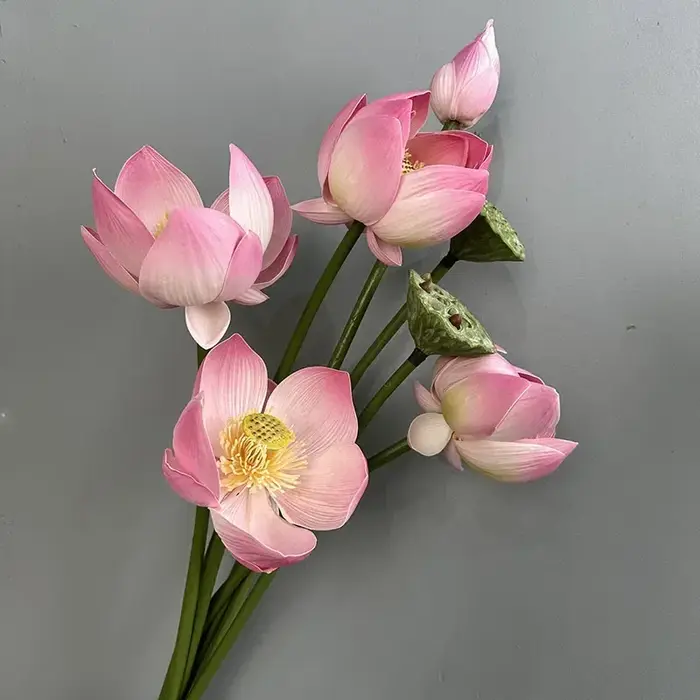 Fleurs artificielles en PU en forme de bourgeon de lotus simulé, ruban décoratif pour mariage, lotus artificiels roses, décoration de jardin, plante verte