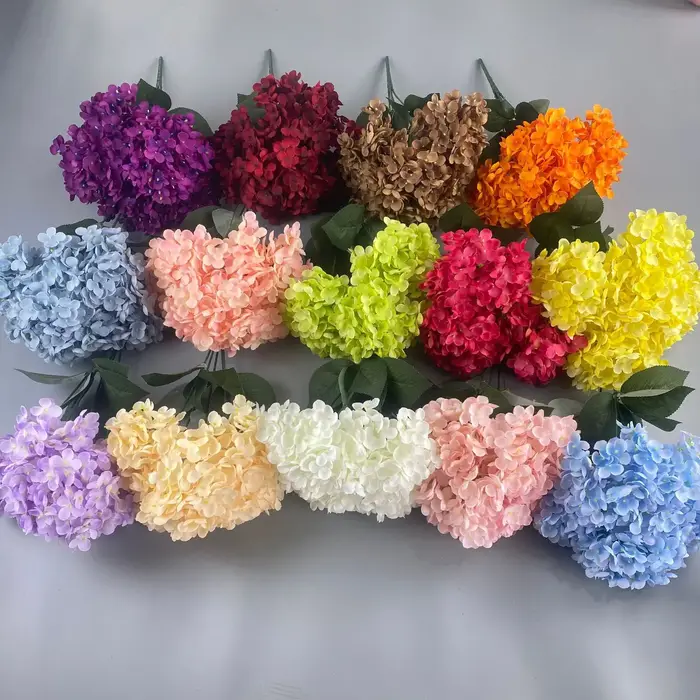 Grande taille 5 têtes blanc rouge hortensia fleurs artificielles soie bricolage mariage mariée Bouquet fausses