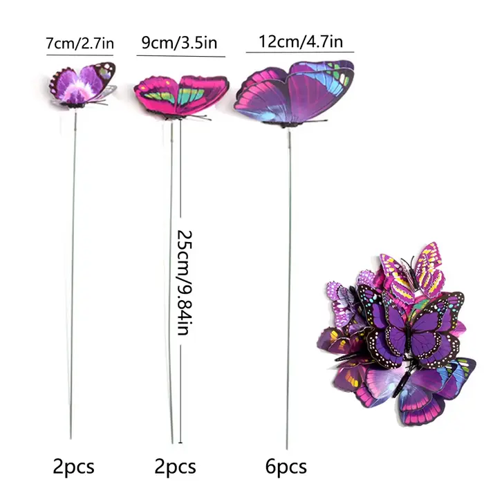 Grand jardinière de jardin papillon colorée, 10 pièces, piquets de papillon 3D imperméables, décorat