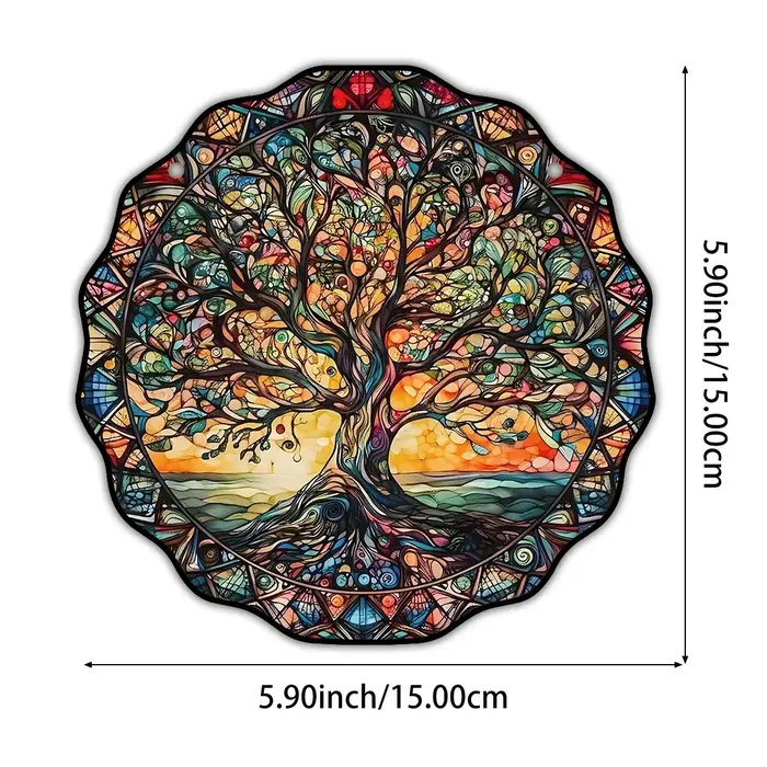Ornement en acrylique Arbre de Vie - Décoration murale ronde pour la lumière du soleil, panneau de b
