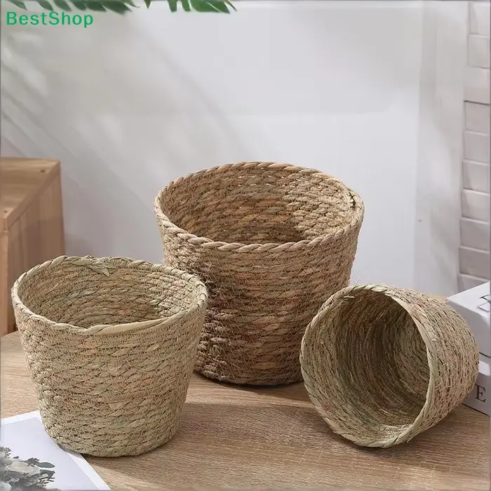 ♩ Pots à plantes en jonc de mer tressé à la main