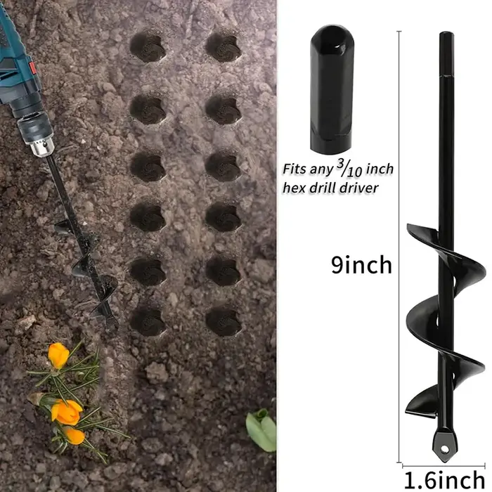 Tarière spirale pour jardinage – Perceuse manuelle ou électrique pour la plantation de fleurs et de légumes – Outil de forage pour l'ameublissement du sol