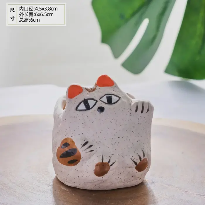 Pot de fleur succulent en céramique Fortune Cat, pots de fleurs d'animaux avec trous de fuite, jardi