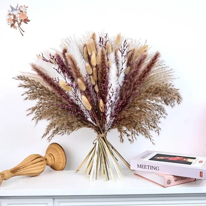 70 pièces moelleux Pampas fleurs séchées violet limonium Boho décor à la maison Vase remplissage bricolage matériel vraie fleur mariage Bouquets de mariée