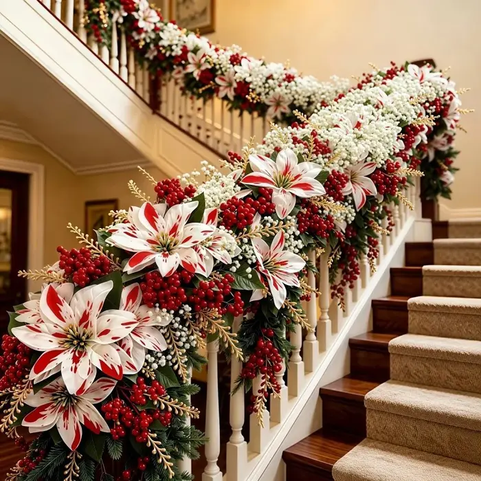 Bouquet de Poinsettias Artificiels Résistants aux UV, Feuilles Luxuriantes Réalistes, Baies de Poinsettia, Bouquet Floral, Aiguilles de Pin, Cônes de Pin