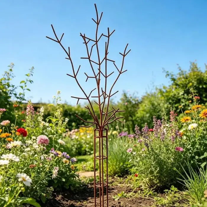 Support grimpant en fer pour croissance des fleurs, piquet jardin à branches décoratives 25x70 pour exposition cour,