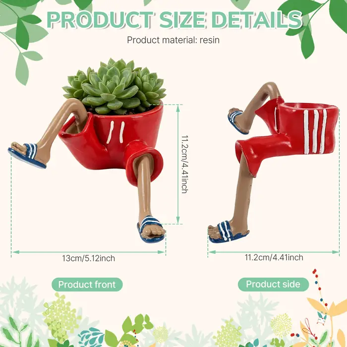 Jardinière créative unique en forme de jambe humaine avec trou de drainage, pots de fleurs pour succulentes, cactus et petites plantes vertes