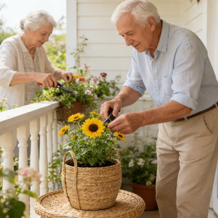 Panier rond en osier avec poignées pour plantes d'intérieur et d'extérieur