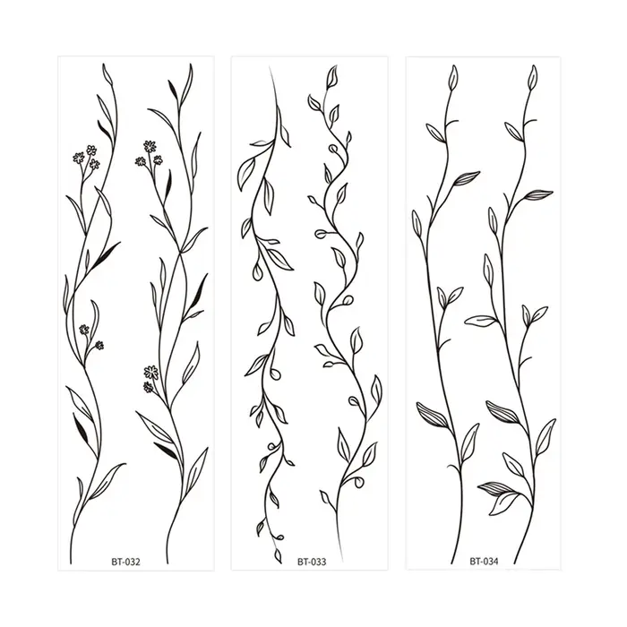 1 autocollant de tatouage temporaire noir motif fleur, plantes et fleurs, pour femmes, art corporel, imperméable, faux tatouage main