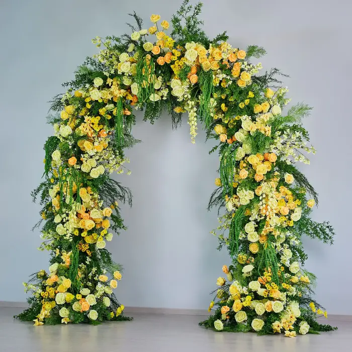 Composition florale en arche de style Monet 2*2,4m, décoration de toile de fond de scène de mariage,