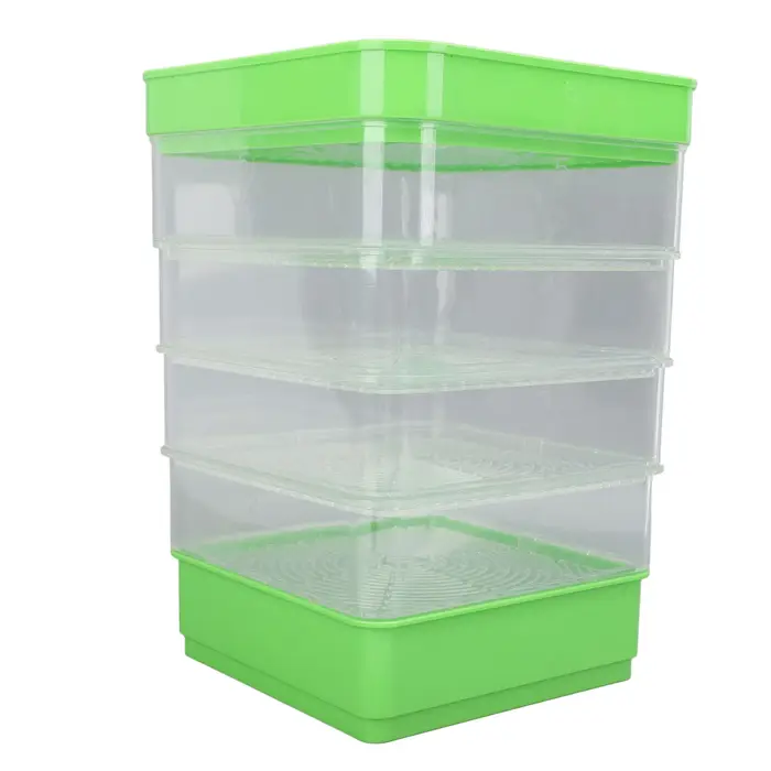Kit de germes empilables à 4 niveaux, plateau de plantation de micro légumes carré polyvalent en pla