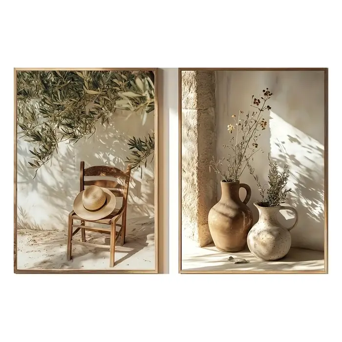 Lot de 2 tableaux sur toile modernes représentant des oliviers méditerranéens, affiches sur toile sa