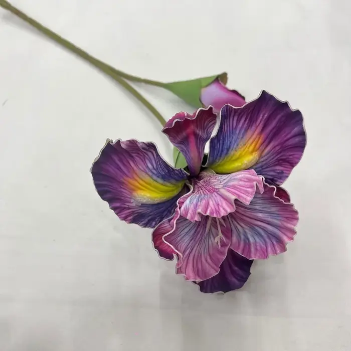 Fleurs d'iris artificielles réalistes de 45 cm - Texture EVA à 2 têtes | Tues de peinture à l'huile et charme naturel |