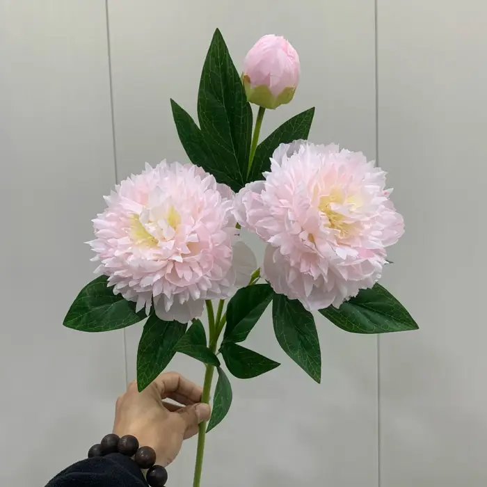 Réaliste 3 têtes pivoine longue branche fleurs artificielles en soie maison fête décoration de mariage flores chambre