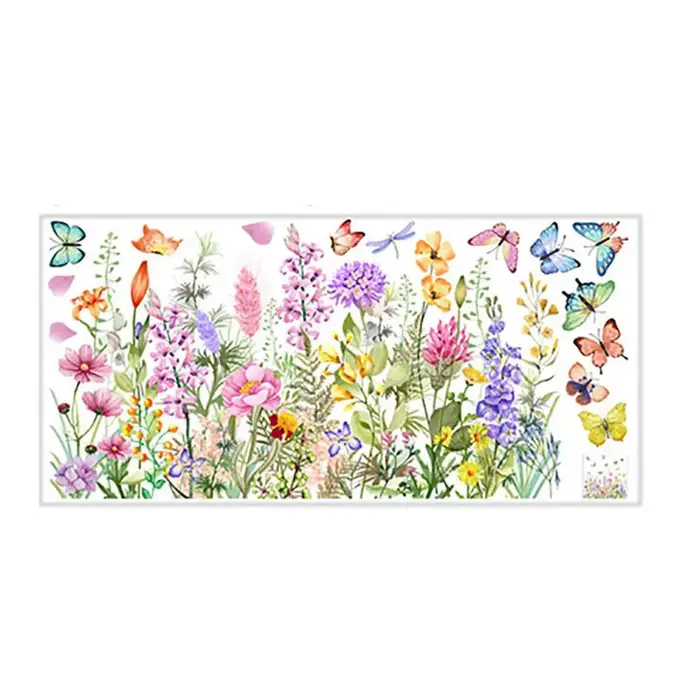 Autocollant mural statique coloré papillon et fleur, autocollant décoratif électrostatique visible p