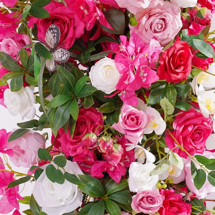 Série Rose vif Rose verdure fleur rangée décor mariage toile de fond corne arc église Banquet événement scène Arrangement Floral H866319