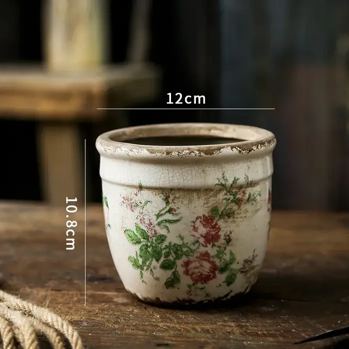Pot de fleurs en céramique rose vieilli style vintage français pour plantes vertes