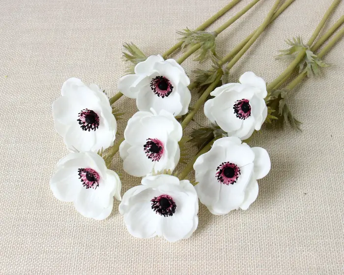 Anémone Rose PU Real Touch pour la décoration de mariage, injFlower de drapeau de mariée, accessoire