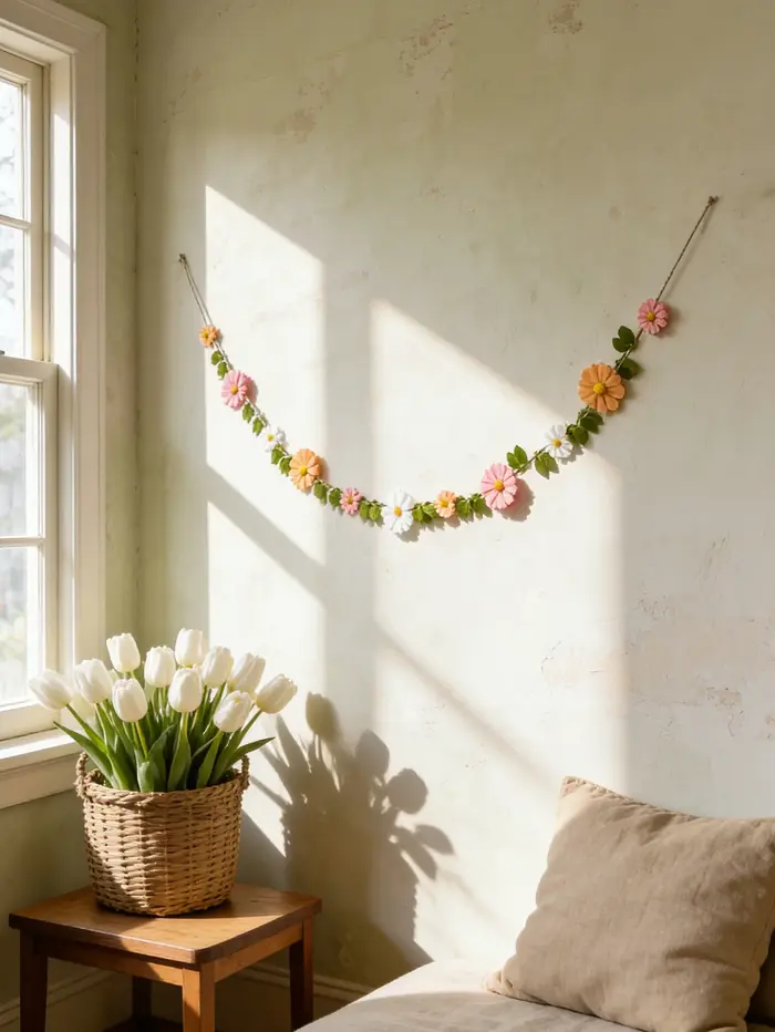 Guirlande de fleurs en feutre printanières