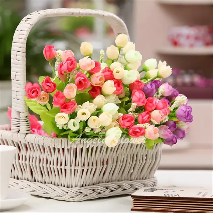 Automne 15 têtes/Bouquet petit bourgeon Roses Bract soie fleur artificielle bricolage mariage maison décor de noël cadeaux floraux accessoires Photo