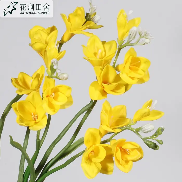 Fleur artificielle de freesia à deux branches pour la décoration de la maison et du salon, accessoires photographiques, vitrine de centre commercial, décoration de mariage