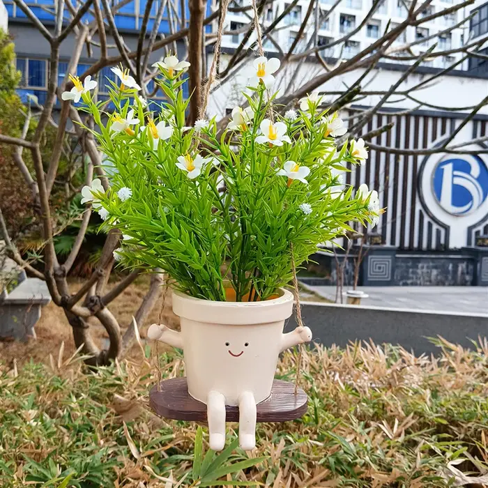 Pot de fleurs créatif en forme de tête de personne assise sur une balançoire, en résine, pour plante