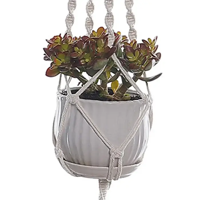 Support mural en macramé fait main pour plantes suspendues
