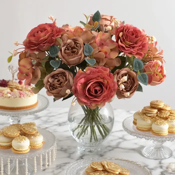 Bouquet de fleurs artificielles en soie : roses