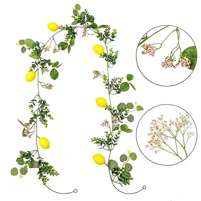 Fleurs en soie, vigne de citron artificielle, longueur 200 cm, guirlande réaliste de vigne de citron