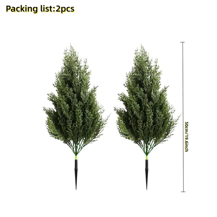 2 mini arbres artificiels en pin et cyprès de 50 cm avec piquet de fixation au sol