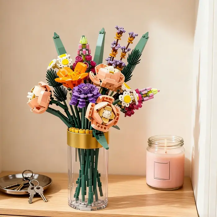Bouquet de roses éternelles en blocs de construction, modèle de plante, décorations de bureau créatives, cadeaux romantiques pour adultes, jouets DIY pour amoureux